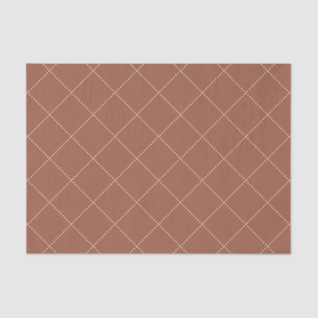 Dashed Diamond Grid Geometric Deep Rust Seidenpapier (Vorderseite)