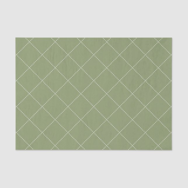 Dashed Diamond Grid Geometric Olive Green Seidenpapier (Vorderseite)
