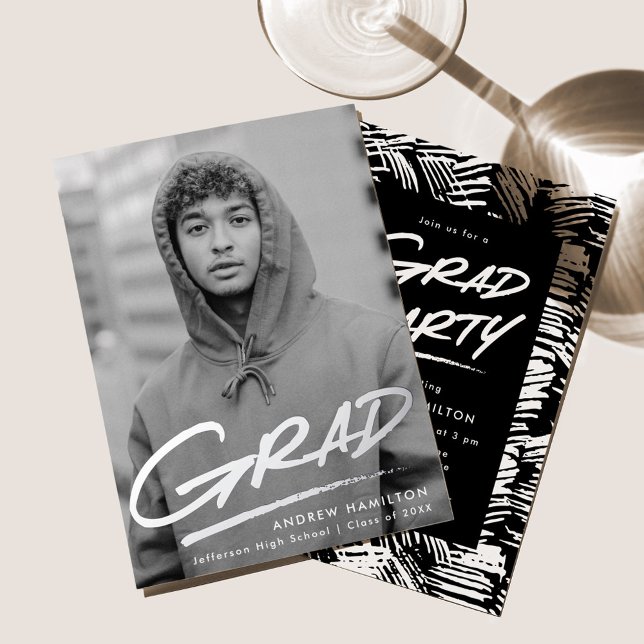 Dashed Grad Foto Graduation Party Silver Folieneinladung (Von Creator hochgeladen)
