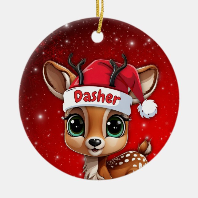Dasher Baby Deer, Fawn, Doe, Reindeer🦌 🎄 Keramik Ornament (Vorne)
