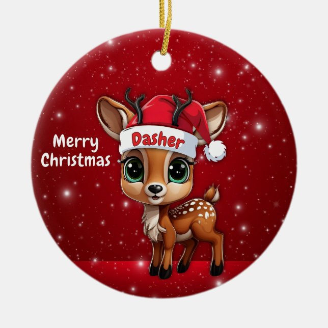 Dasher Baby Deer, Fawn, Doe, Reindeer🦌 🎄 Keramik Ornament (Vorne)