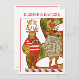 DASHER DANCER 12x18 Flat Christmas Card Feiertagskarte