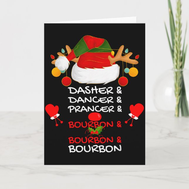 Dasher Dancer Prancer & Bourbon Weihnachtsfeier Karte (Vorderseite)