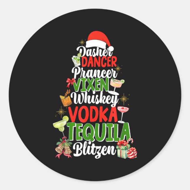 Dasher Dancer Prancer Vixen Moscato Vodka Tequila  Runder Aufkleber (Vorderseite)