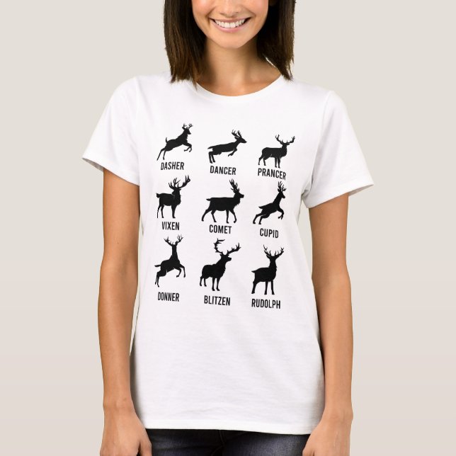 Dasher Dancer Prancer Vixen Reindeer Weihnachten T-Shirt (Vorderseite)