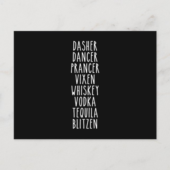 Dasher Dancer Prancer Vixen Whiskey Vodka Tequila Postkarte (Vorderseite)