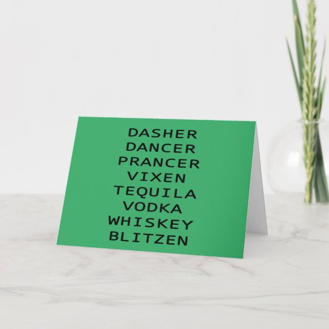 Dasher Dancer Vixen Vodka Tequila Whiskey Blitzen Karte (Vorderseite)