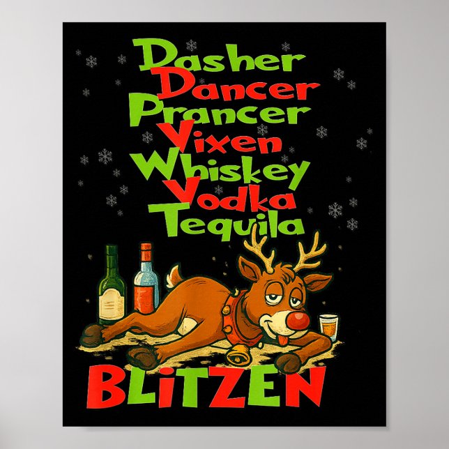 Dasher Dancer Whiskey Vodka Tequila Blitzen Christ Poster (Vorne)