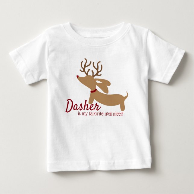 Dasher das Weindeer Dackel-WeihnachtsShirt Baby T-shirt (Vorderseite)
