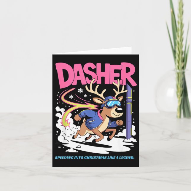 Dasher Reindeer Christmas Speeding Fun  Karte (Vorderseite)
