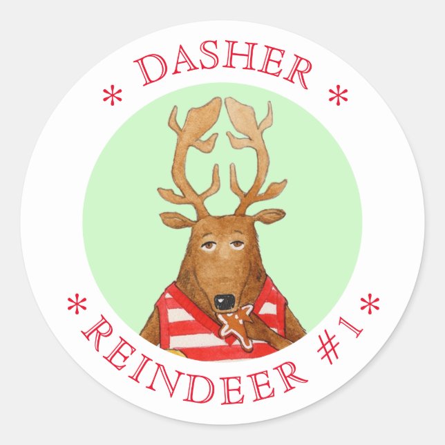 DASHER REINDEER Große Round Stickers (Vorderseite)