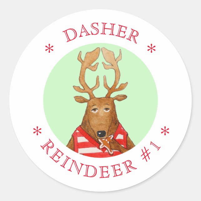 DASHER REINDEER Kleine Round Stickers (Vorderseite)