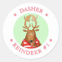 DASHER REINDEER Kleine Round Stickers