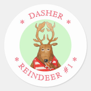 DASHER REINDEER Kleine Round Stickers