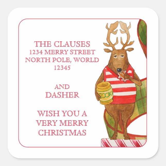 DASHER REINDEER Small Address Umschlag Aufkleber (Vorderseite)