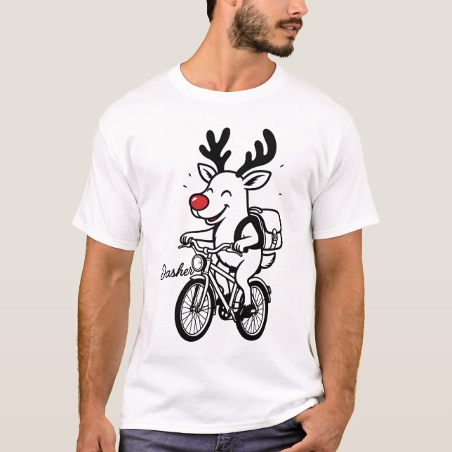 Dasher The Reindeer Riding a Bike T-Shirt (Vorderseite)