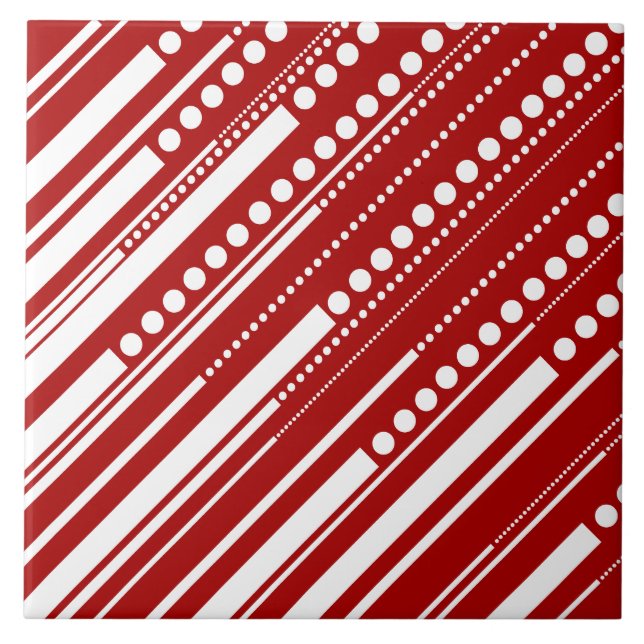 Dashes und Punkte in Rot und Weiß Fliese (Vorderseite)