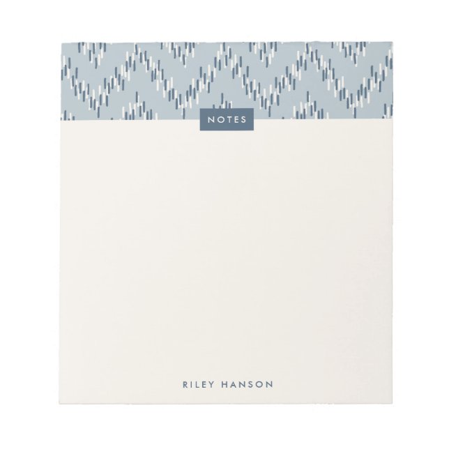 Dashing Boho Ikat Zig Zag Muster Notepad - Blau Notizblock (Vorderseite)