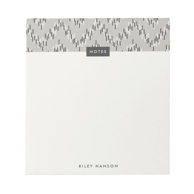 Dashing Boho Ikat Zig Zag Muster Notepad - Grau Notizblock (Vorderseite)