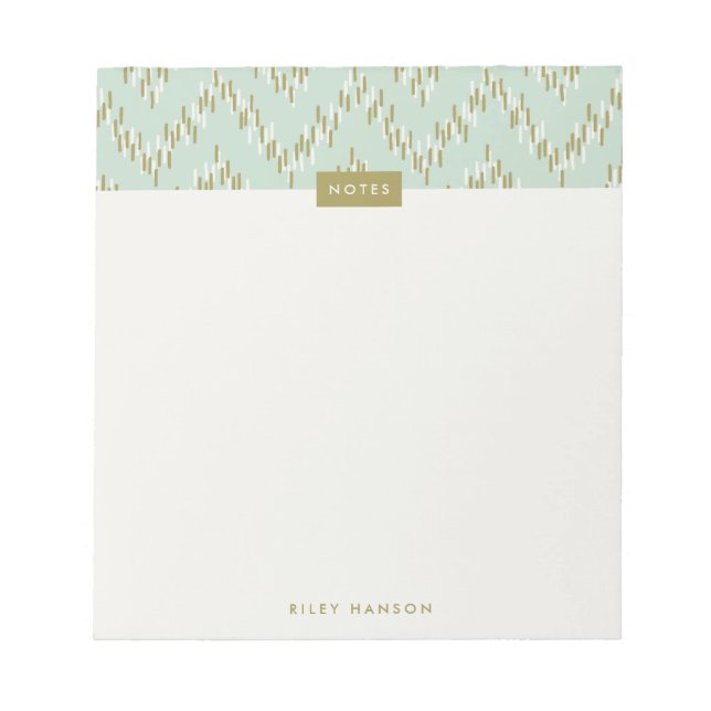 Dashing Boho Ikat Zig Zag Muster Notepad - Grün Notizblock (Vorderseite)