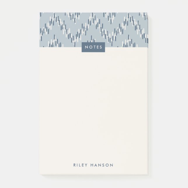 Dashing Boho Ikat Zig Zag Muster Post-It - Blau Klebezettel (Vorderseite)