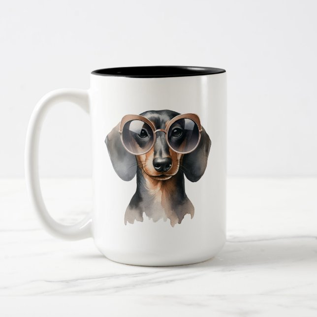 Dashing Dackel Wasserfarbe Tasse (Links)