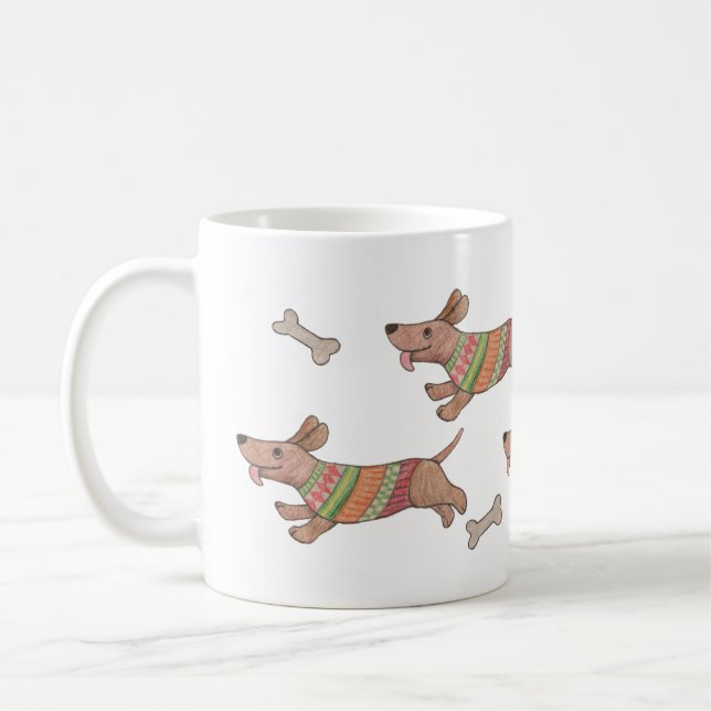 Dashing Dackeln Niedliche Wursthunde laufen Kaffeetasse (Links)