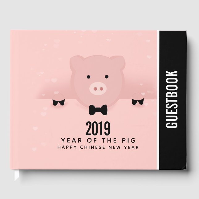 Dashing Pink Pig Niedlich Chinesisch Neujahr 2019 Gästebuch (Vorderseite)
