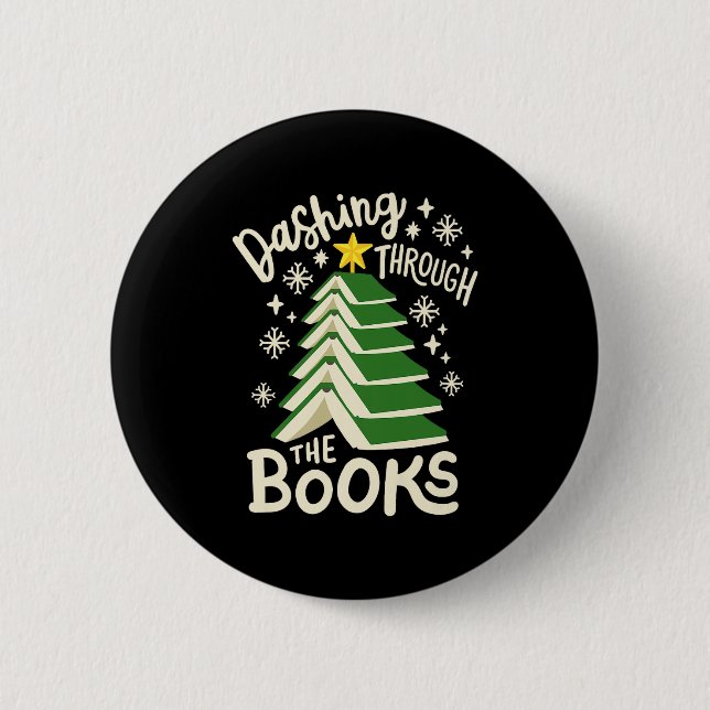Dashing Through The Books Christmas Book Lovers Me Button (Vorderseite)