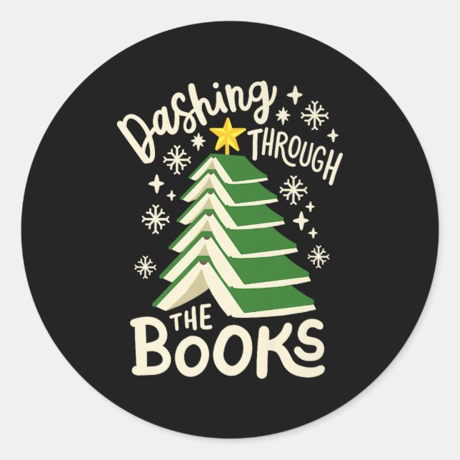 Dashing Through The Books Christmas Book Lovers Me Runder Aufkleber (Vorderseite)