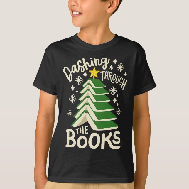 Dashing Through The Books Christmas Book Lovers Me T-Shirt (Vorderseite)