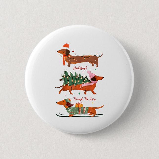 Dashing Through The Snow Christmas Wiener Dog Holi Button (Vorderseite)
