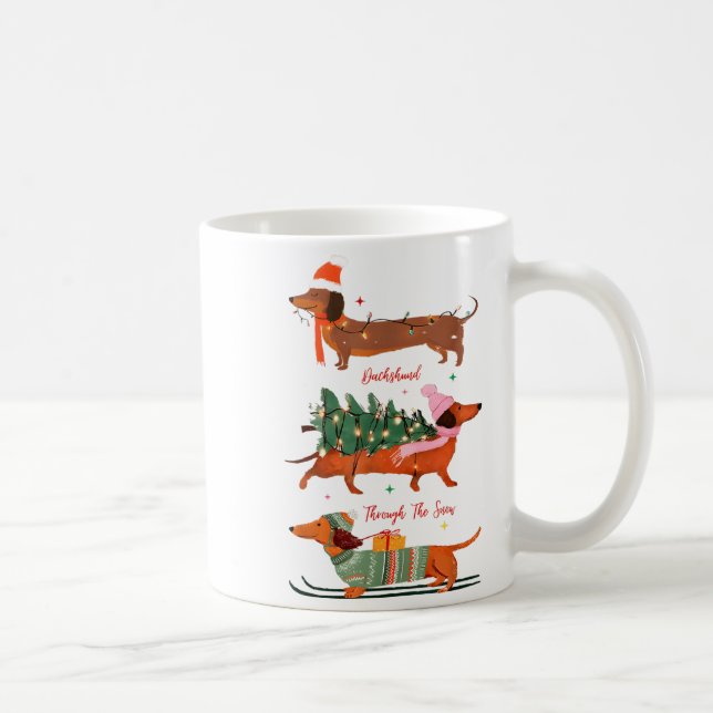 Dashing Through The Snow Christmas Wiener Dog Holi Kaffeetasse (Rechts)