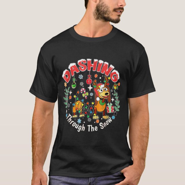 Dashing Through The Snow, Dog Christmas, Funny Chr T-Shirt (Vorderseite)
