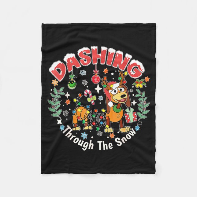 Dashing Through The Snow Slink Dog Christmas  Fleecedecke (Vorderseite)