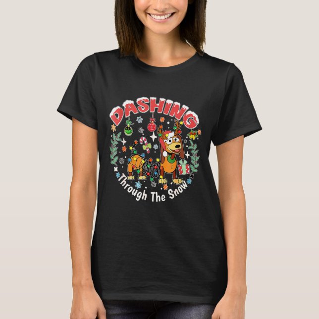Dashing Through The Snow Slink Dog Christmas  T-Shirt (Vorderseite)