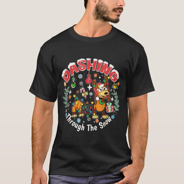 Dashing Through The Snow Slink Dog Christmas  T-Shirt (Vorderseite)