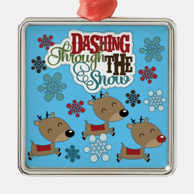 Dashing wirft den Schnee Silbernes Ornament (Vorne)