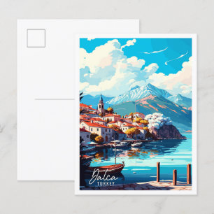 Datca Türkei vintage Reiseillustration Postkarte