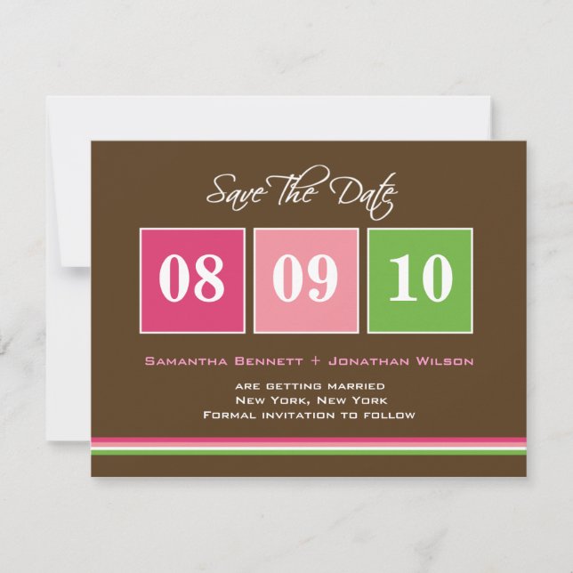 Date Blocks Save the Date Card - Fuchsia Green (Vorderseite)