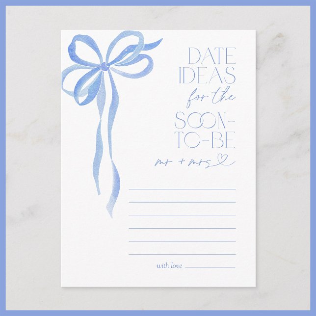 Date Ideas Blue Bow Brautparty Game Postkarte (Von Creator hochgeladen)