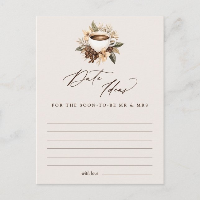 Date Ideas Floral Coffee Brautparty Game Postkarte (Vorderseite)