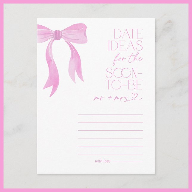 Date Ideas Pink Bow Brautparty Game Postkarte (Von Creator hochgeladen)