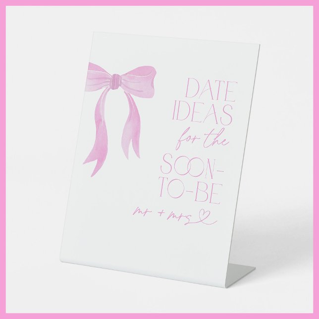 Date Ideas Pink Bow Brautparty Game Sockelschild (Von Creator hochgeladen)