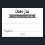 Date Jar Ideas Wedding Cards Table Cards - Grau Tischnummer<br><div class="desc">Diese stilvollen "Date Jar"-Karten sind die perfekte Ergänzung zu Ihrem Hochzeitsempfang oder Brautparty. Dieses Design kombiniert graue und weiße Schriftart mit einem grauen Banner und einem Herzinfarkt ganz unten. Die Karte hat Platz,  um die besten Heiratsdaten und ihren Namen verlassen.</div>