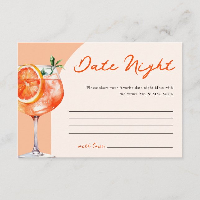 Date Night Aperol Spritz Brautparty Begleitkarte (Vorderseite)