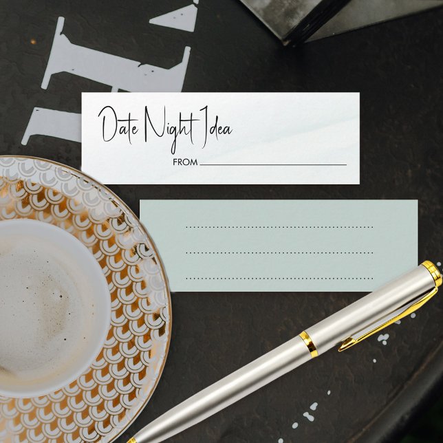 Date Night Green Wash Brautparty Game Card Mini Visitenkarte (Bridal Shower activity where guests can give you date night ideas)