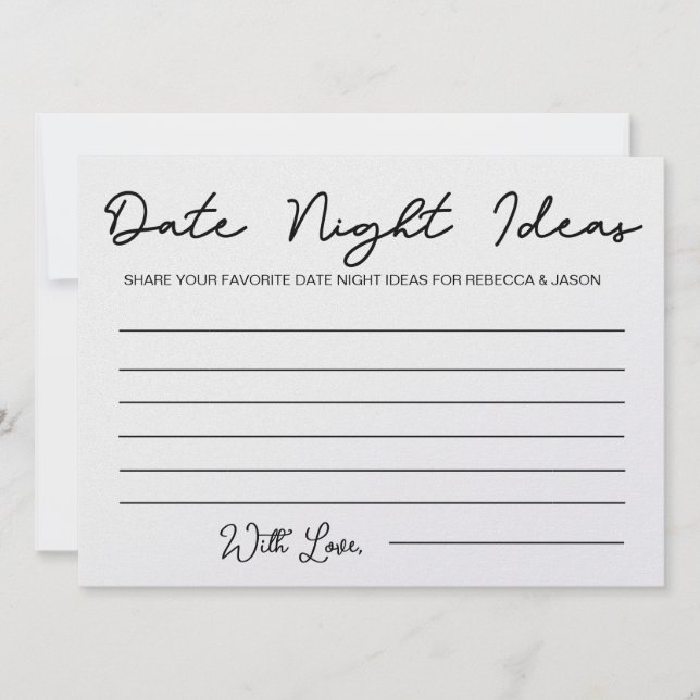 Date Night Ideas Card Brautparty Game Einladung (Vorderseite)