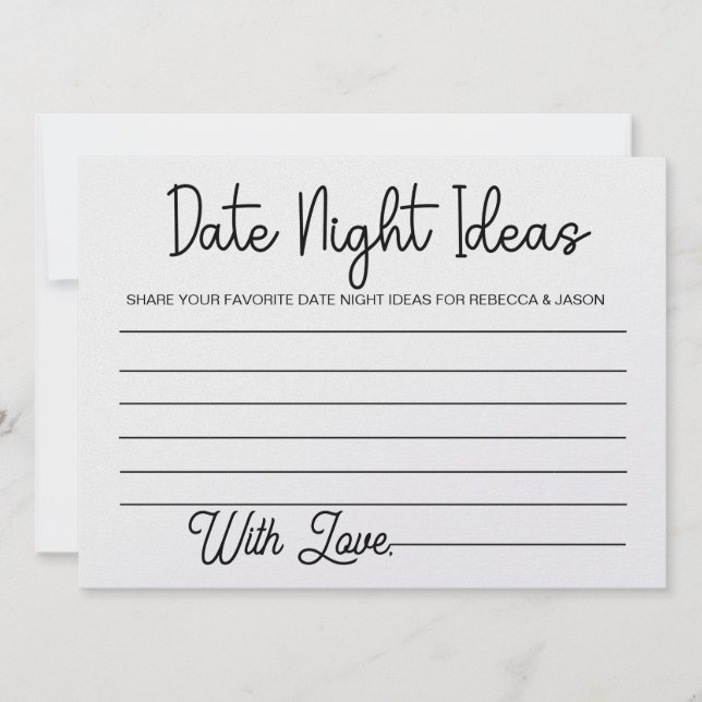 Date Night Ideas Card Brautparty Game Einladung (Vorderseite)