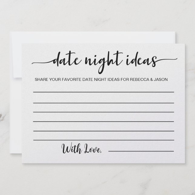 Date Night Ideas Card Brautparty Game Einladung (Vorderseite)